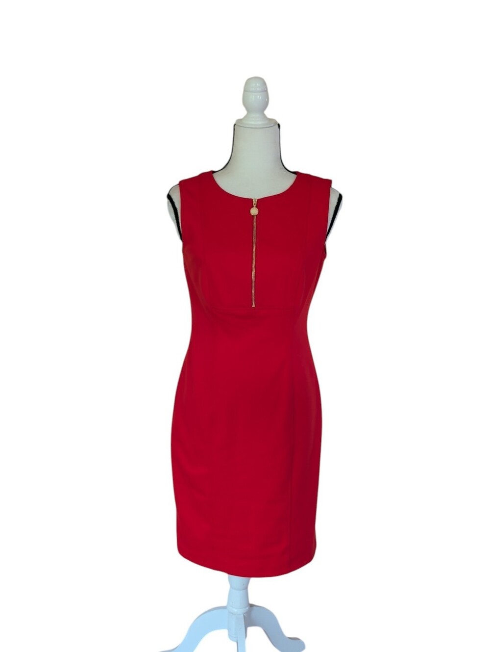Calvin Klein Sleeveless Sheath Midi Dress 4 Fiery Red